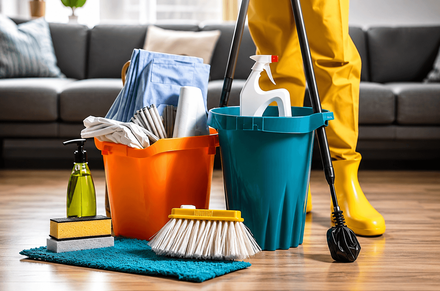 Cleaner wiping a kitchen counter
