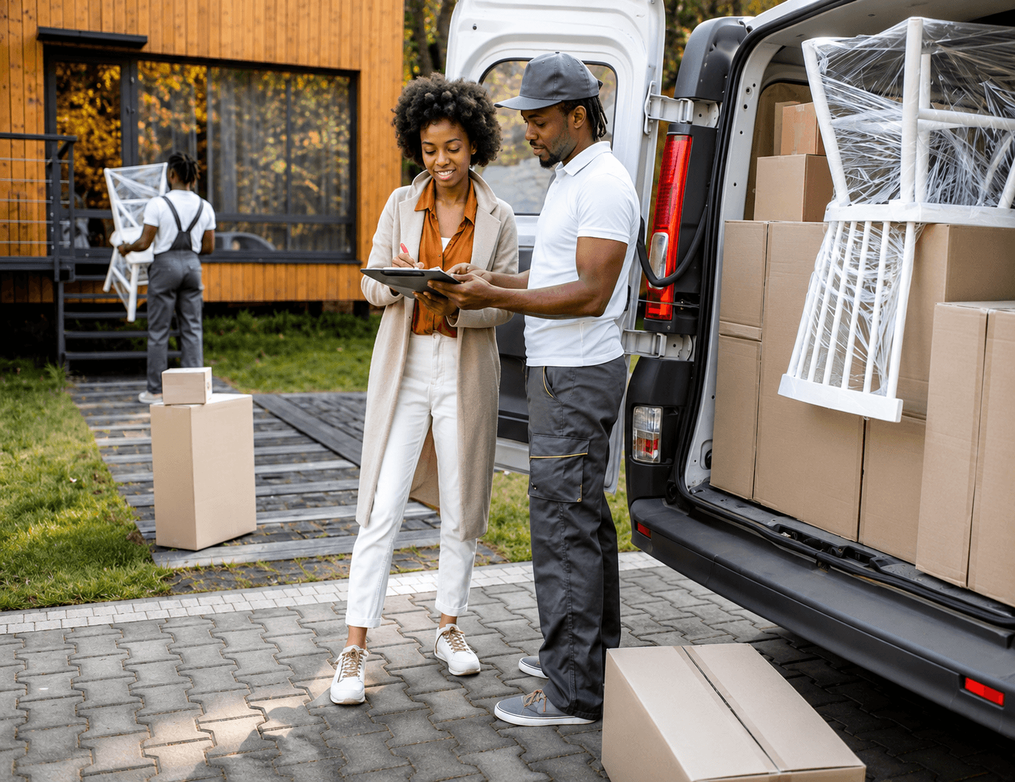 Removal service van loading household items